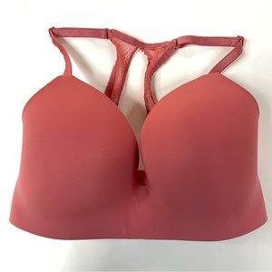 Victorias Secret 32DDD No Wire Bra Lined Solid Pink Lace Wireless #0420